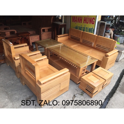 [Trả góp 0%] Bộ bàn ghế gỗ sồi tay chứng mặt liền, bộ bàn ghế phòng khách