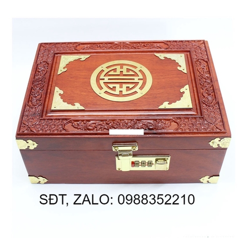 Hộp đựng tiền tiết kiệm bằng gỗ, đựng trang sức, con dấu có khóa số