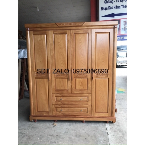 combo tủ áo gỗ gõ đỏ 4 cánh và tủ dày dép 4 cánh hàng đẹp
