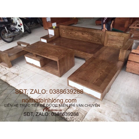 Bàn ghế Phòng Khách gỗ sồi nga phun màu óc chó mẫu 83