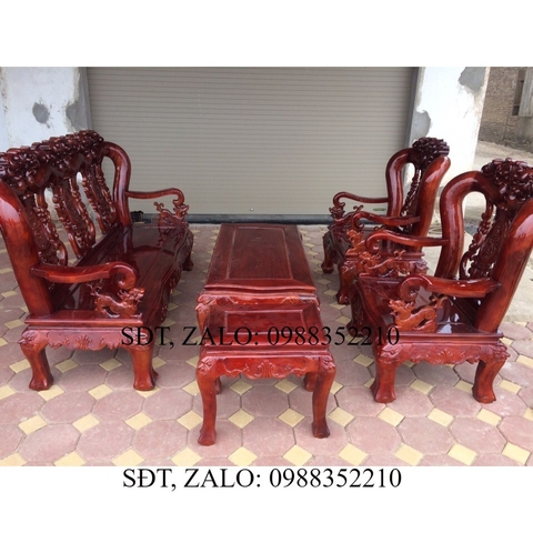 Bộ bàn ghế giả cổ hoa lá tây gỗ xà cừ