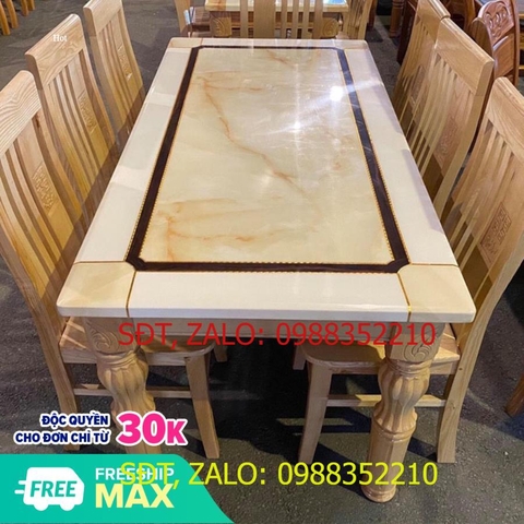 [Trả góp 0%] Bộ Bàn ăn gỗ sồi mặt đá Granite 6 ghế hàng chuẩn xuất khẩu. bộ bàn ăn cao cấp , bàn ăn phòng bếp