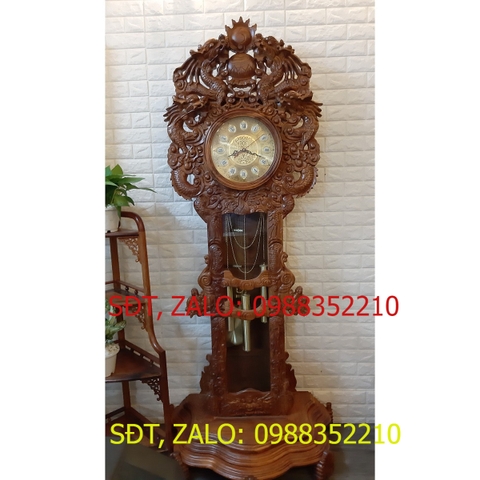 [Trả góp 0%] Đồng hồ chạm trỗ tứ linh sang trọng gỗ Hương , đồng hồ quả lắc gỗ , đồng hồ cây
