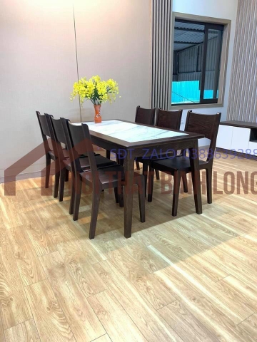 Bàn ăn 6 ghế gỗ sồi đen giá thật
