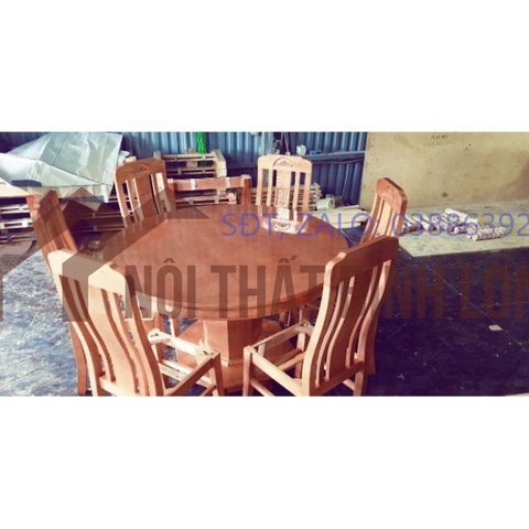 Bàn ăn 6 ghế tròn gỗ sồi giá thật
