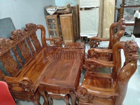 Bộ bàn ghế gỗ lim đục nghê đỉnh