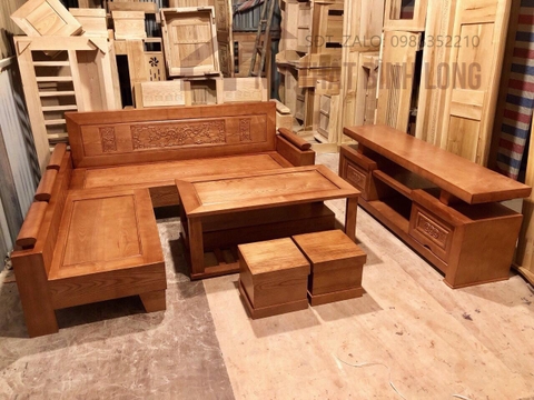 Bộ bàn ghế gỗ sồi Nga mặt liền