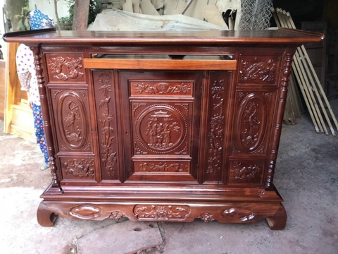 tủ thờ gỗ nhãn đục tam đa màu cánh gián