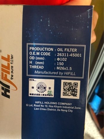Lọc nhớt Hifill mã 26311 xe tải 1.4 tấn đến 3 tấn