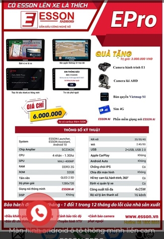 Dvd Esson EPro-2-32G chưa canbus, có Canbus cộng thêm 500k