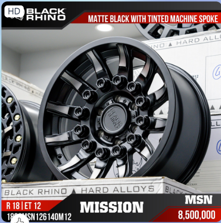Mâm Lốp Black Rhino Mission – Matte Black W/Machined Tinted Spokes 18″ Et: +12( Chính Hãng)