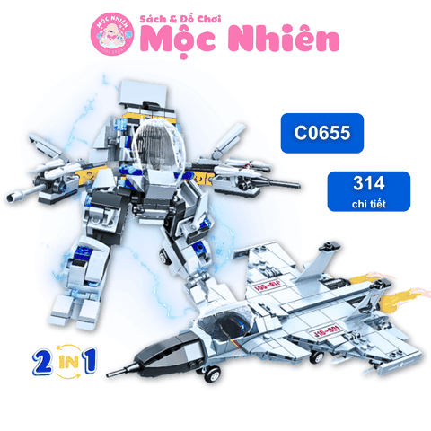 Đồ chơi lắp ráp xếp hình 2 trong 1 Woma C0665 - Tiêm kích biến hình (314 chi tiết)