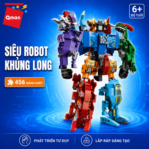 Đồ chơi xếp hình, lắp ráp 6 in 1 Qman 1414 - Siêu Robot khủng long Sura (456 mảnh ghép)