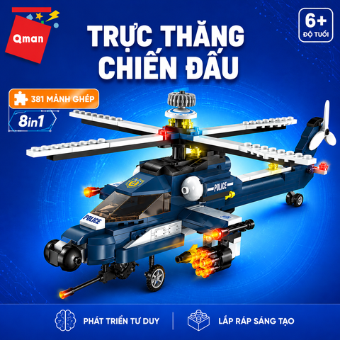 Đồ chơi lắp ráp xếp hình Qman 1801 - Trực thăng chiến đấu (381 mảnh ghép)
