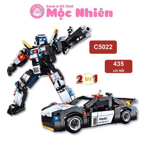Đồ chơi lắp ráp xếp hình 2 trong 1 Woma C5022 - Xe cảnh sát biến hình Robot SWAT (431 chi tiết)