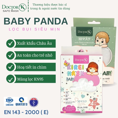 Khẩu trang trẻ em 3 lớp - Kirei Mask Baby Panda (Hộp 10 cái)