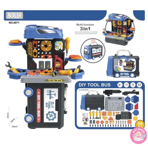 Đồ Chơi Hướng Nghiệp Nhập Vai Kỹ Sư BOWA 8071 - Xe buýt công cụ 59 chi tiết - Dành cho bé từ 3 tuổi