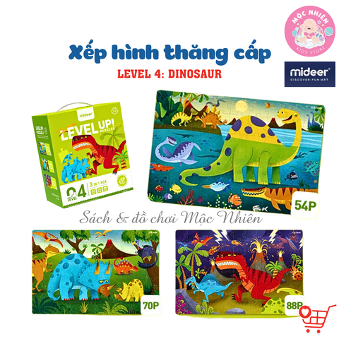 Đồ Chơi Xếp Hình Puzzle Level 4 Mideer - Khủng long (03 tranh 54 - 70 và 88 Mảnh Ghép)
