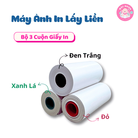 Combo 03 cuộn Giấy in ảnh kỹ thuật số (Đen trắng - Xanh lá - Đỏ) - Dùng cho máy chụp ảnh lấy liền Instant Print Camera