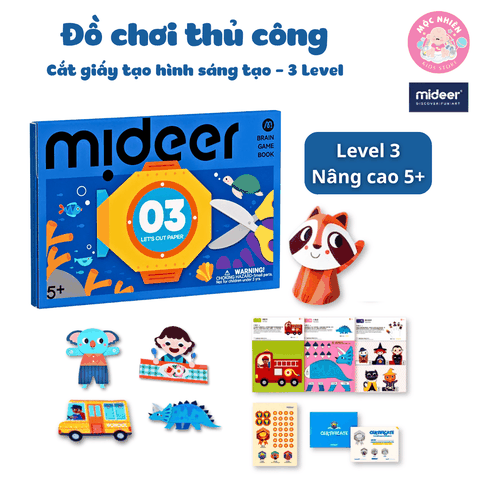 Mideer Lets Cut Paper 03 Cấp Độ (CẤP ĐỘ 3 ADVANCED) - Đồ Chơi Thủ Công Cắt Giấy Tạo Hình Sáng Tạo Cho Bé từ 5 tuổi