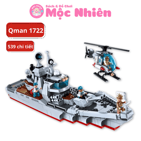 Đồ chơi lắp ráp tàu chiến quân sự Qman 1722 - Tiến quân (539 mảnh ghép) - Dành cho bé trai từ 6 tuổi