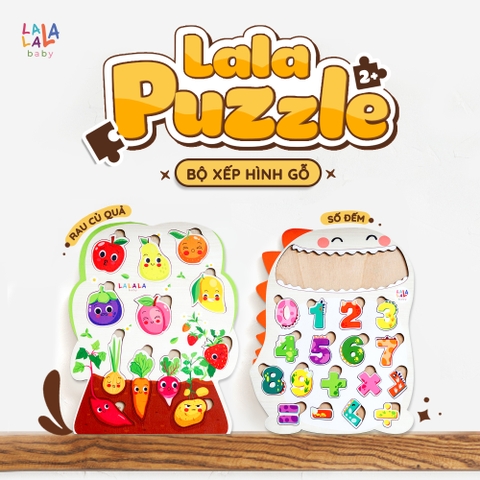 Bộ núm ghép hình gỗ song ngữ Lalapuzzle - Lalala Baby