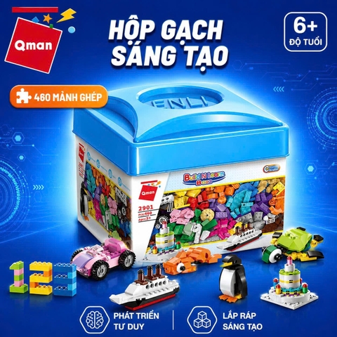 Đồ Chơi Lắp Ráp Xếp Hình Qman 2901 - Hộp Gạch Sáng Tạo Cơ Bản (460 Mảnh Ghép) - Dành cho bé từ 6 tuổi