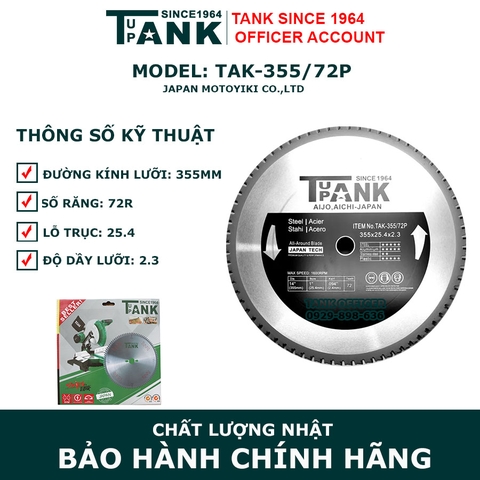 Lưỡi cắt sắt hợp kim tua chậm 355 Tank since 1964 TAK-355/72P