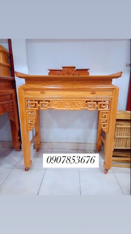 Bàn thờ 1 tầng gỗ Gõ Đỏ-mẫu triện sen-1m27 sâu 61
