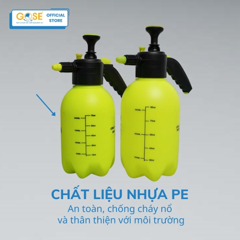 Bình xịt tưới cây cảnh 2L/3L GOSE vòi ngắn dài 25cm phun sương, có cài tự động