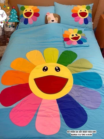 Bộ mền ga gối Hoa Kiki Kaikai (ga, mền, 2 vỏ gối nằm, vỏ gối ôm) 2XL (160x200)