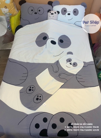 Bộ mền ga gối Panda (ga, mền, 2 vỏ gối nằm, vỏ gối ôm). Size: 3XL(180x200cm)