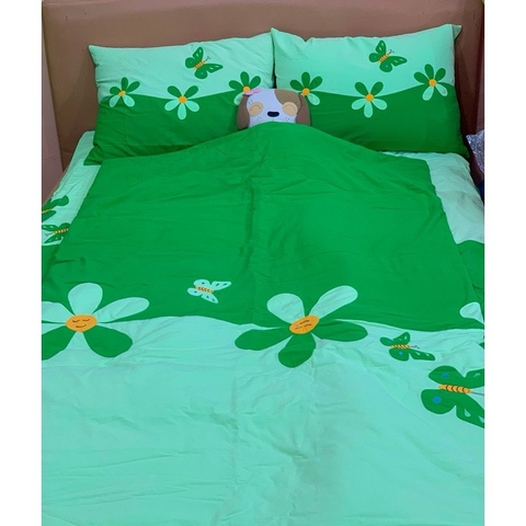 Bộ mền ga gối hoa bướm (ga, mền, 2 vỏ gối nằm, vỏ gối ôm). Size: 2XL(160x200cm)