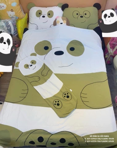 Bộ mền ga gối Panda (ga, mền, 2 vỏ gối nằm, vỏ gối ôm). Size: 3XL(180x200cm)