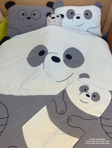 Bộ mền ga gối Panda (ga, mền, 2 vỏ gối nằm, vỏ gối ôm). Size: 3XL(180x200cm)