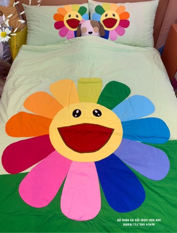 Bộ mền ga gối Hoa Kiki Kaikai (ga, mền, 2 vỏ gối nằm, vỏ gối ôm) 2XL (160x200)