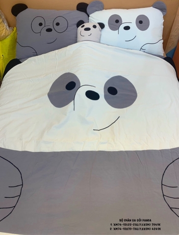 Bộ mền ga gối Panda (ga, mền, 2 vỏ gối nằm, vỏ gối ôm). Size: 3XL(180x200cm)