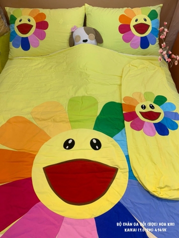 Bộ mền ga gối Hoa Kiki Kaikai (ga, mền, 2 vỏ gối nằm, vỏ gối ôm) 2XL (160x200)