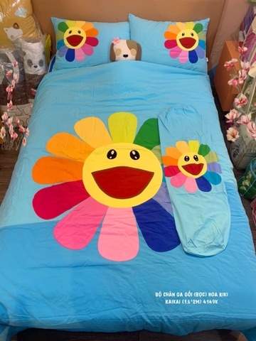 Bộ mền ga gối Hoa Kiki Kaikai (ga, mền, 2 vỏ gối nằm, vỏ gối ôm) 2XL (160x200)