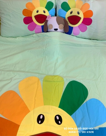 Bộ mền ga gối Hoa Kiki Kaikai (ga, mền, 2 vỏ gối nằm, vỏ gối ôm) 2XL (160x200)