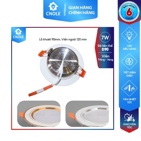 Đèn led âm trần đế mỏng đổi màu 7W viền bạc