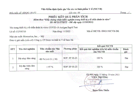 KIT TEST NHANH KHÁNG NGUYÊN SARS–COV–2 BIOMERICA COVID-19 ANTIGEN RAPID TEST CỦA MỸ