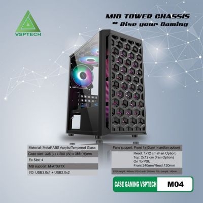Thùng máy Case VSP Gaming Mid Tower Chassis M04 (No Fan)