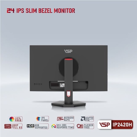 Màn hình LCD 24” VSP IP2420H Chính hãng (IPS - VGA, HDMI, 1920x1080, 75Hz, 3 cạnh viền mỏng, Kèm cáp HDMI, Treo tường)