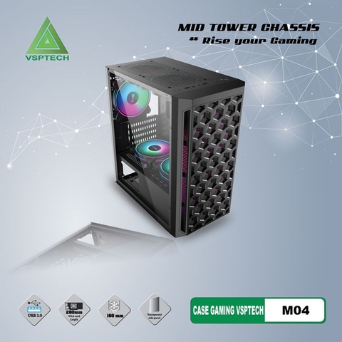 Thùng máy Case VSP Gaming Mid Tower Chassis M04 (No Fan)