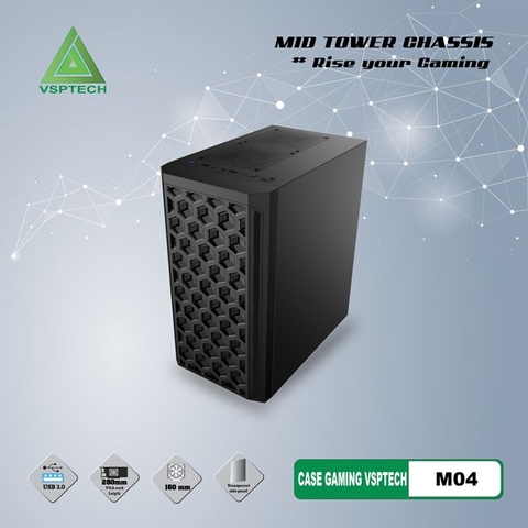Thùng máy Case VSP Gaming Mid Tower Chassis M04 (No Fan)