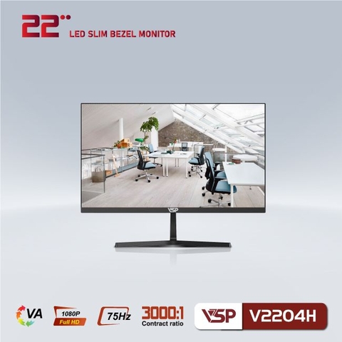 LCD 21.45” VSP V2204H Black Chính hãng (VA - VGA, HDMI, 1920x1080, 75Hz)