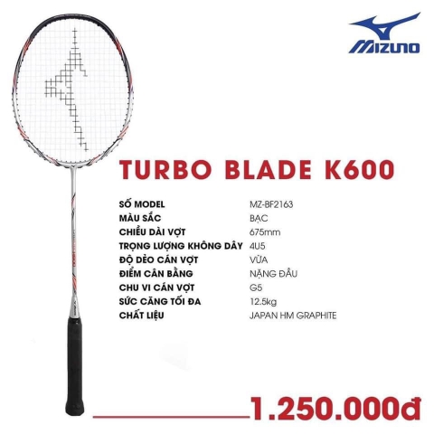 VỢT MIZUNO TURBO BLADE K600 XÁM