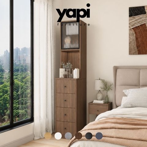 Tủ Lưu Trữ Đa Năng 4 Ngăn Kéo Kèm Kệ Cánh Kính Sóng 40x50x180cm Yapi-178