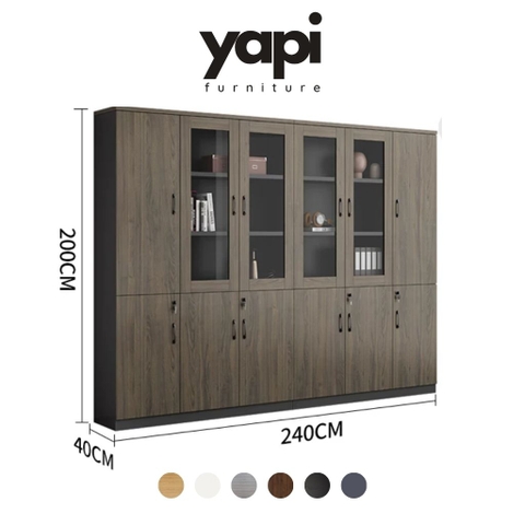 Tủ Tài Liệu Văn Phòng Gỗ MDF Cánh Kính Hiện Đại Yapi-TTL005